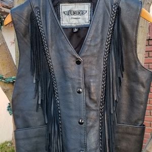Black real leather motorcycle Vest